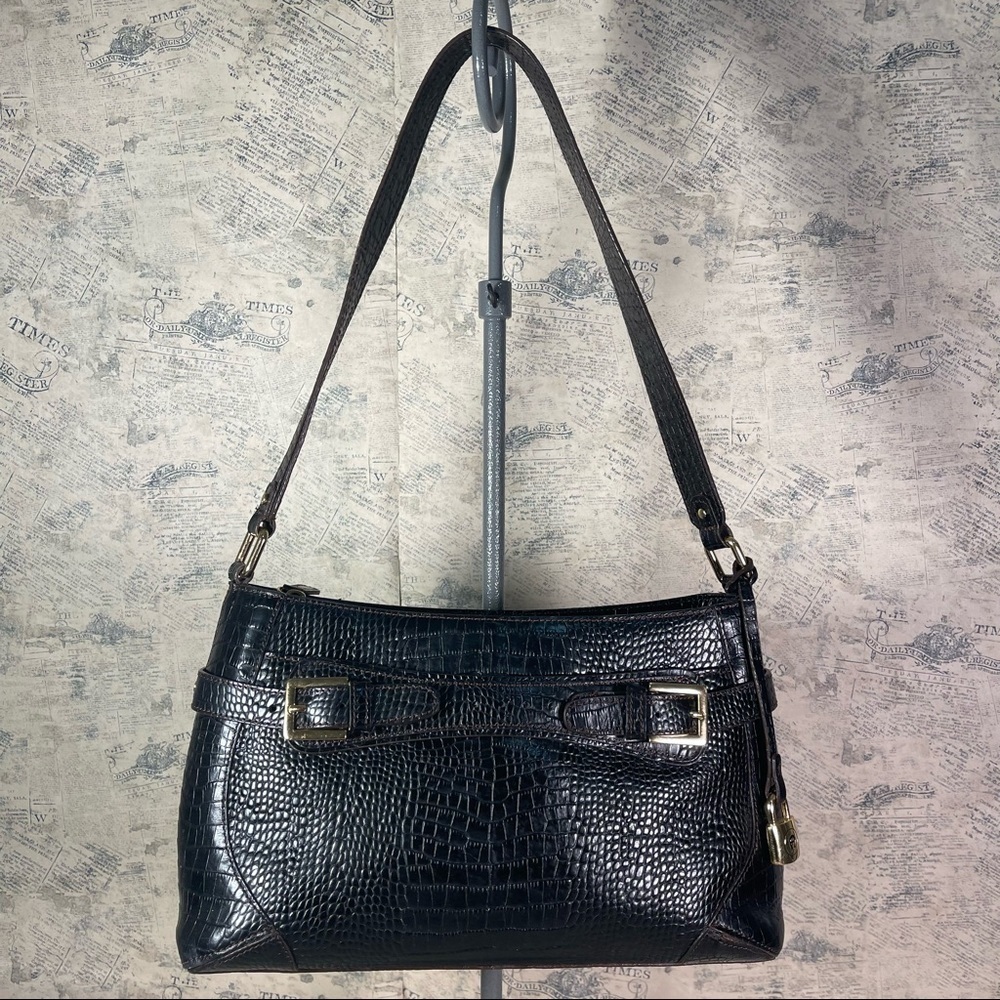 Etienne Aigner Croc Embossed Leather Shoulder Bag Vintage Brown Purse